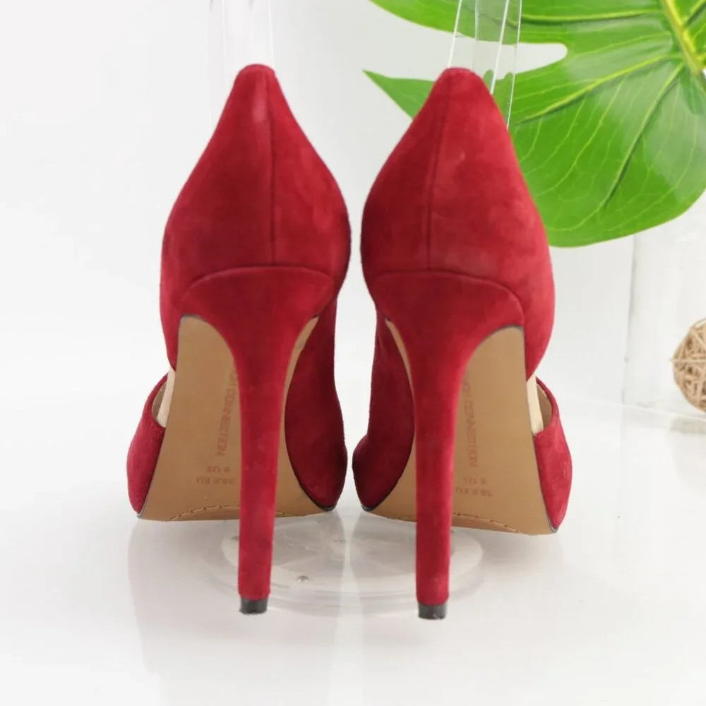 French Connection Womens D'Orsay Pump Size 8 Red Suede High Heel‎ Peep Toe Shoes